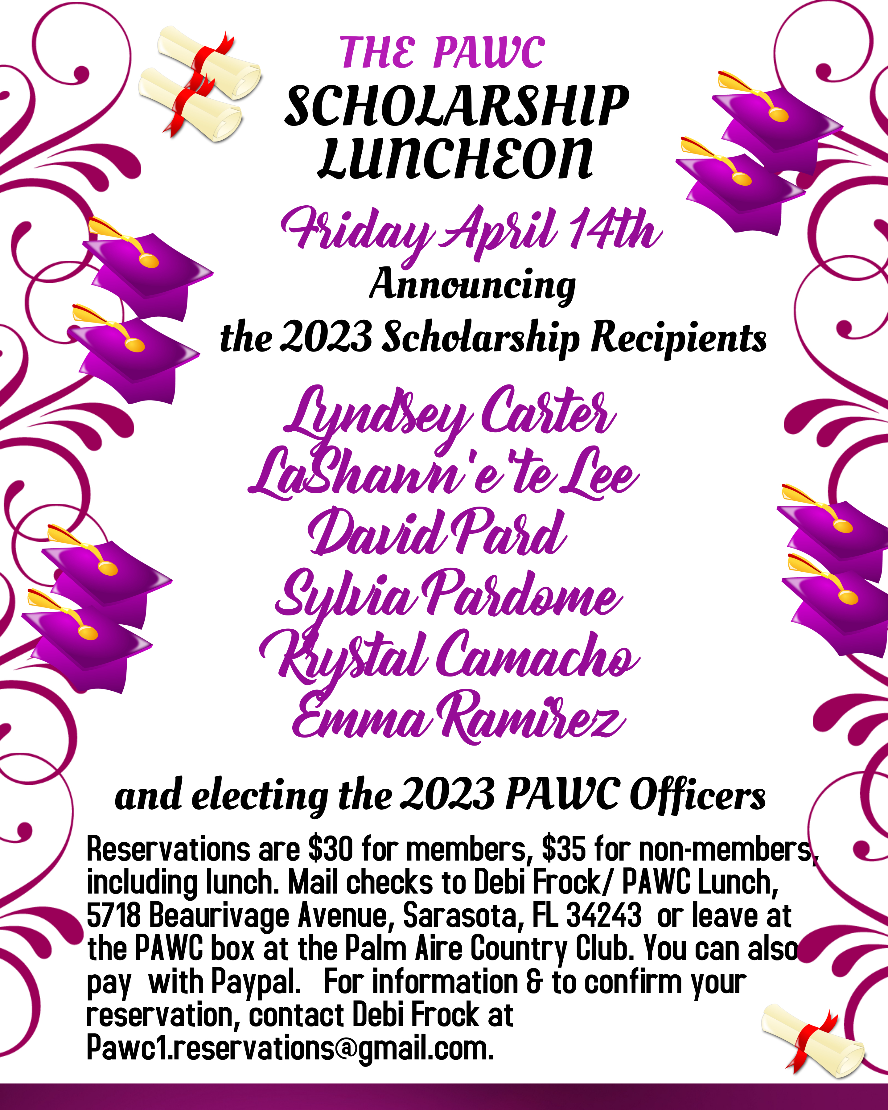 At the April 14th luncheon, the Palm-Aire Women’s Club will award scholarships to deserving local students